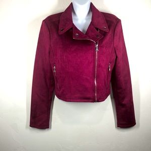 Express faux suede pink crop moto jacket small